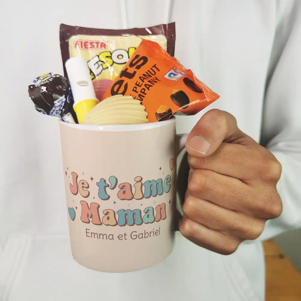 Mug bonbons des années 70 “Je t’aime maman” – cadeau personnalisable – Image 4
