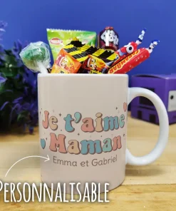 Mug bonbons des années 90 “Je t’aime maman” – cadeau personnalisable