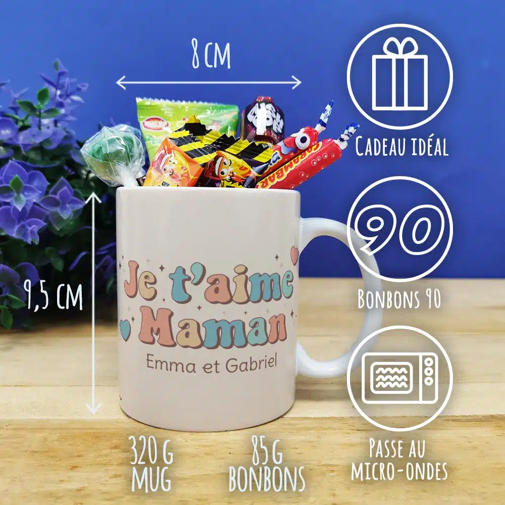 Mug bonbons des années 90 “Je t’aime maman” – cadeau personnalisable – Image 3