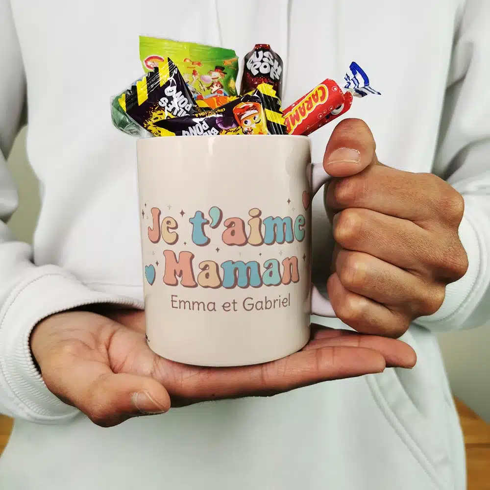 Mug bonbons des années 90 “Je t’aime maman” – cadeau personnalisable – Image 4