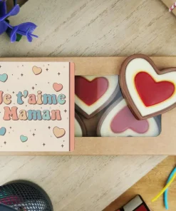 Cœurs au chocolat au lait rouge et blanc x4 “Je t’aime maman”