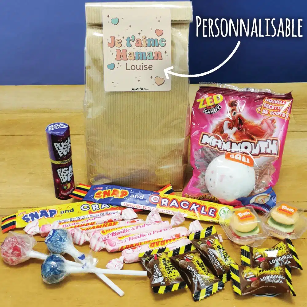 Sachet Bonbon des années 90 -“Je t’aime Maman” personnalisé