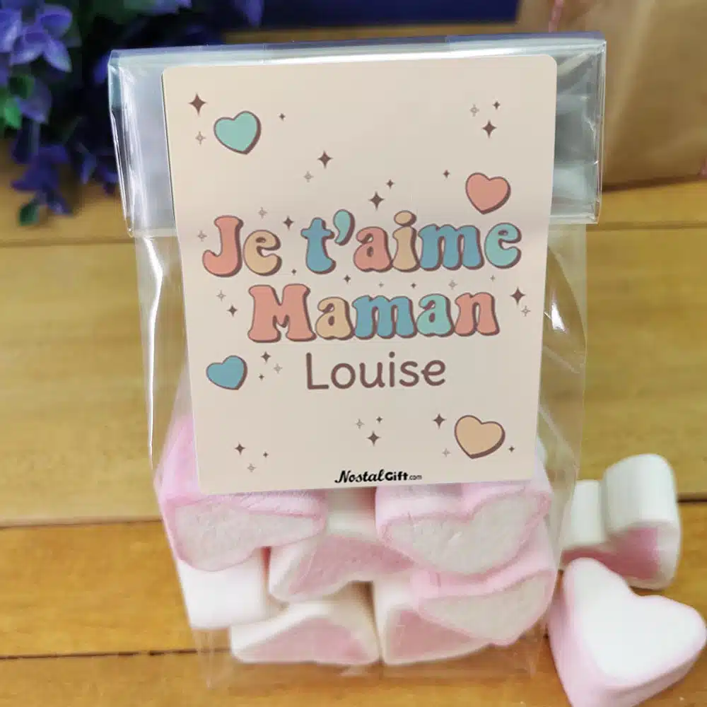 Sachet gros coeurs en guimauve x 15 – “Je t’aime Maman” – personnalisable – Image 4