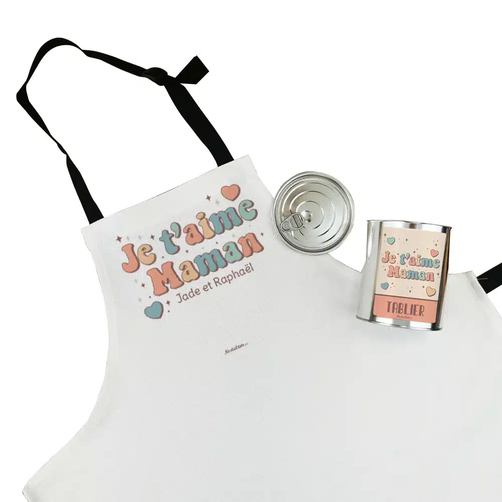 Tablier de cuisine “Je t’aime maman”- cadeau personnalisable – Image 5