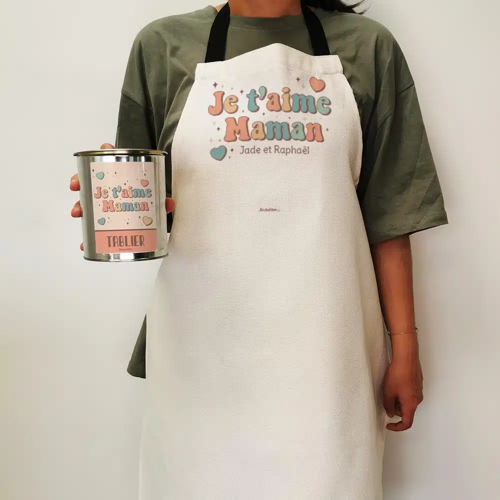 Tablier de cuisine “Je t’aime maman”- cadeau personnalisable – Image 3