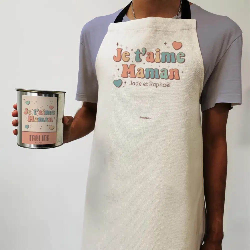 Tablier de cuisine “Je t’aime maman”- cadeau personnalisable – Image 4