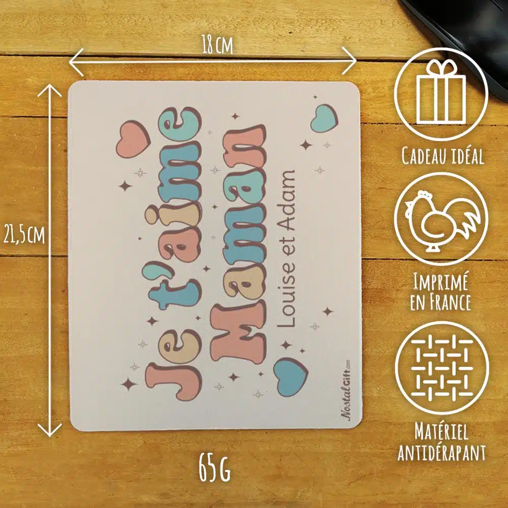 Tapis de souris “Je t’aime maman”- cadeau personnalisable – Image 3