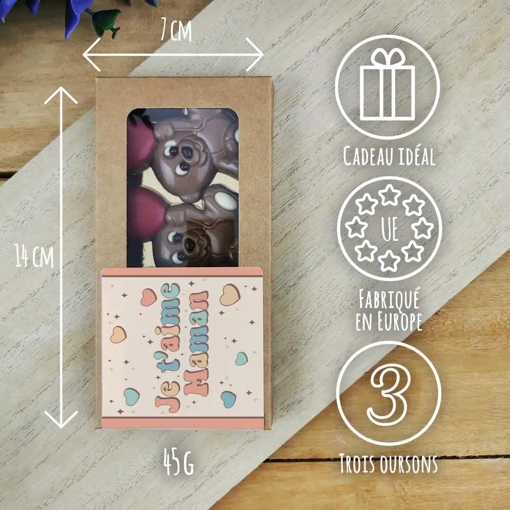 Oursons au chocolat au lait x3 “Je t’aime maman” – Image 2