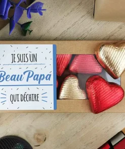 Cœurs au chocolat au lait et chocolat noir praliné x8 “Je suis un Beau Papa qui déchire”