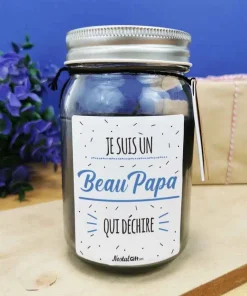 Bougie Jar noir “Je suis un Beau Papa qui déchire”- cadeau beau père