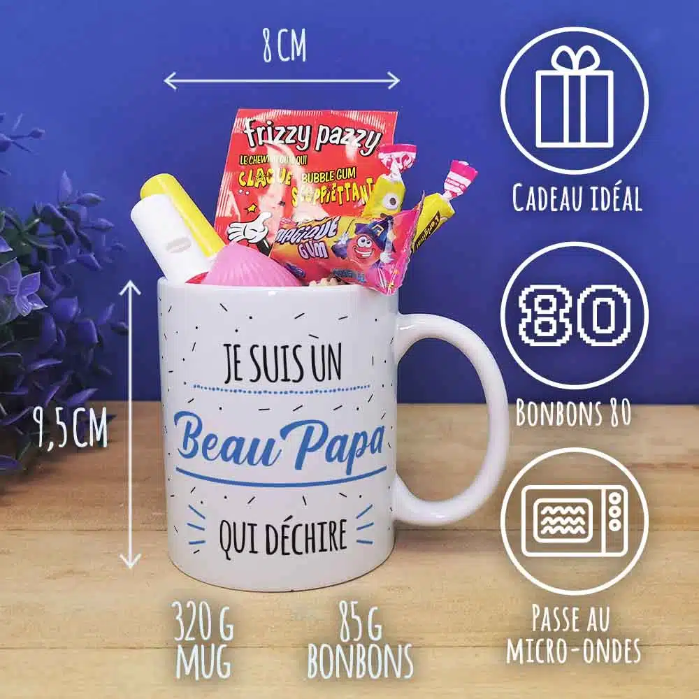 Mug bonbon années 80 “Je suis un Beau Papa qui déchire” de la collection “Qui déchire” – cadeau beau père – Image 4