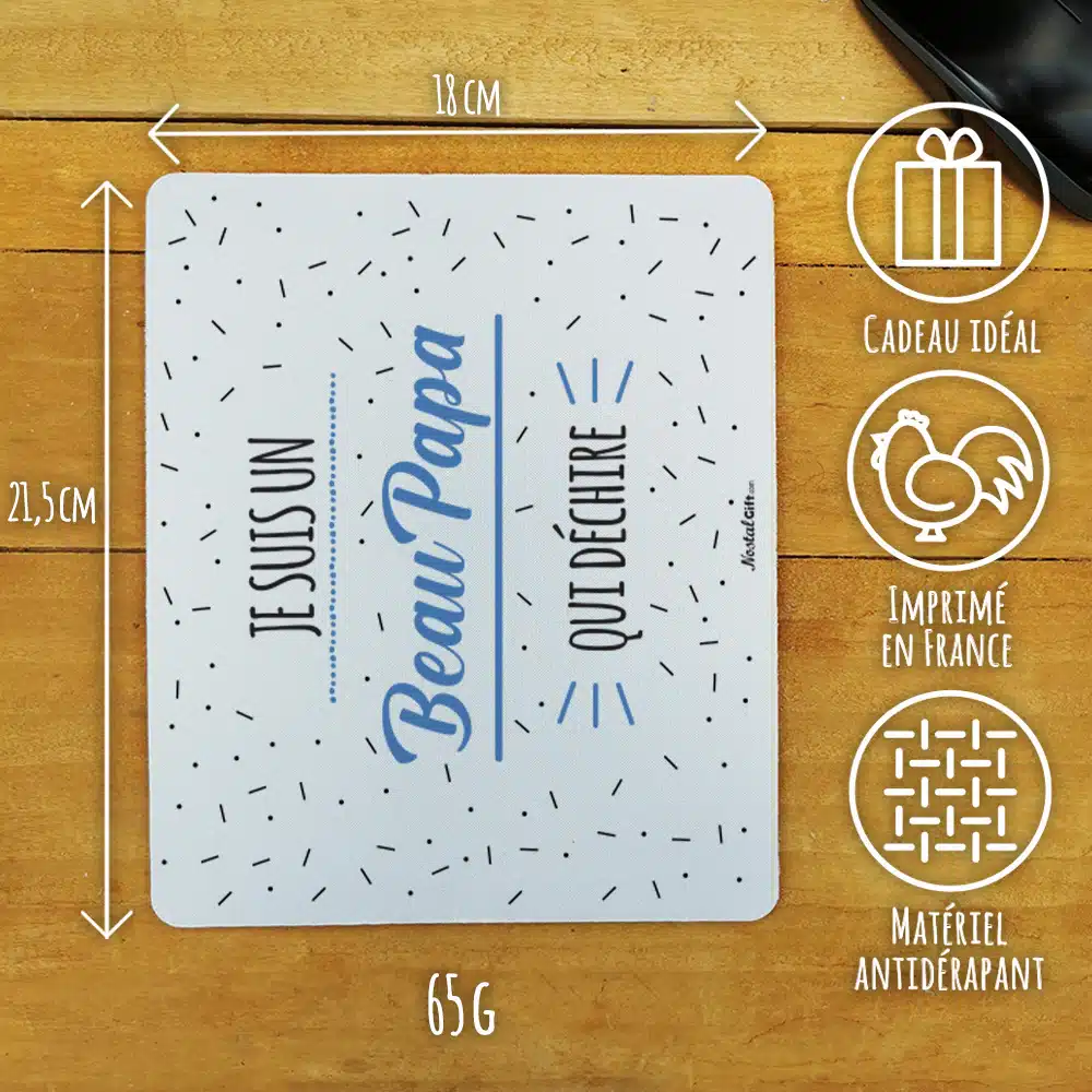 Tapis de souris “Je suis un beau papa qui déchire” – Image 3