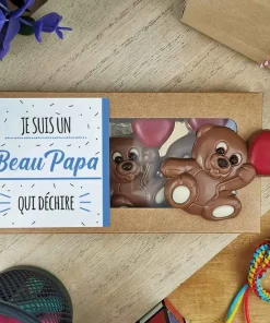 Oursons au chocolat au lait x3 “Je suis un Beau Papa qui déchire”- cadeau beau père