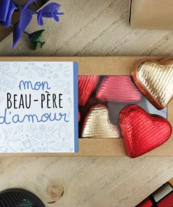 Cœurs au chocolat au lait et chocolat noir praliné x8 “Mon beau-père d’amour” – Cadeau pour beau papa
