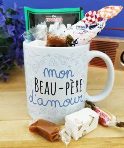 Mug bonbon années 60  “Mon beau-père d’amour” de la collection “D’amour  – Cadeau d’un anniversaire  :  beau père