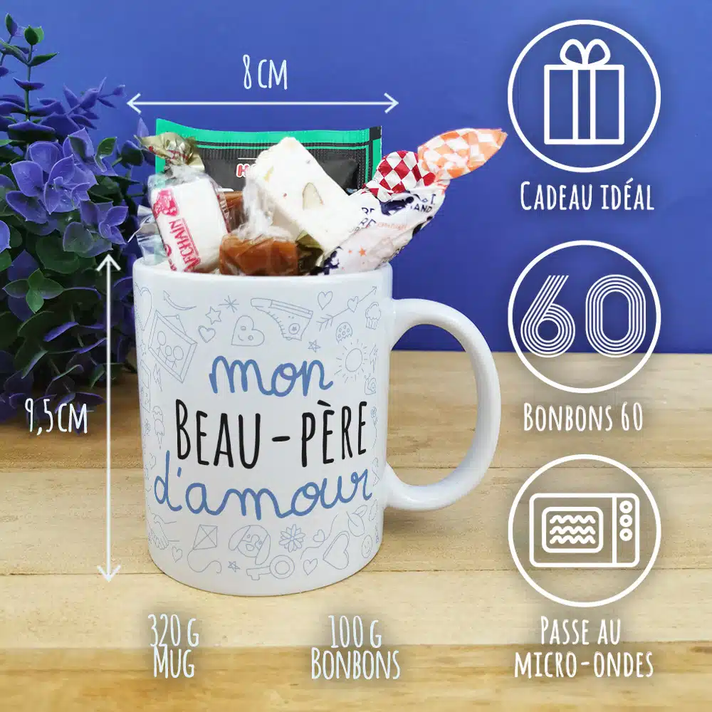 Mug bonbon années 60 “Mon beau-père d’amour” de la collection “D’amour – Cadeau d’un anniversaire : beau père – Image 3