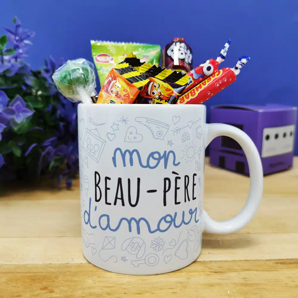 Mug bonbon années 90 “Mon beau-père d’amour” de la collection “D’amour” – Cadeau d’un anniversaire : beau père