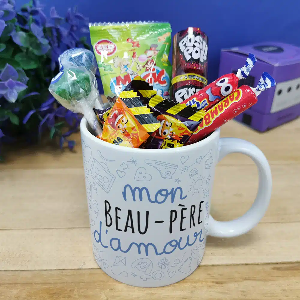 Mug bonbon années 90 “Mon beau-père d’amour” de la collection “D’amour” – Cadeau d’un anniversaire : beau père – Image 3
