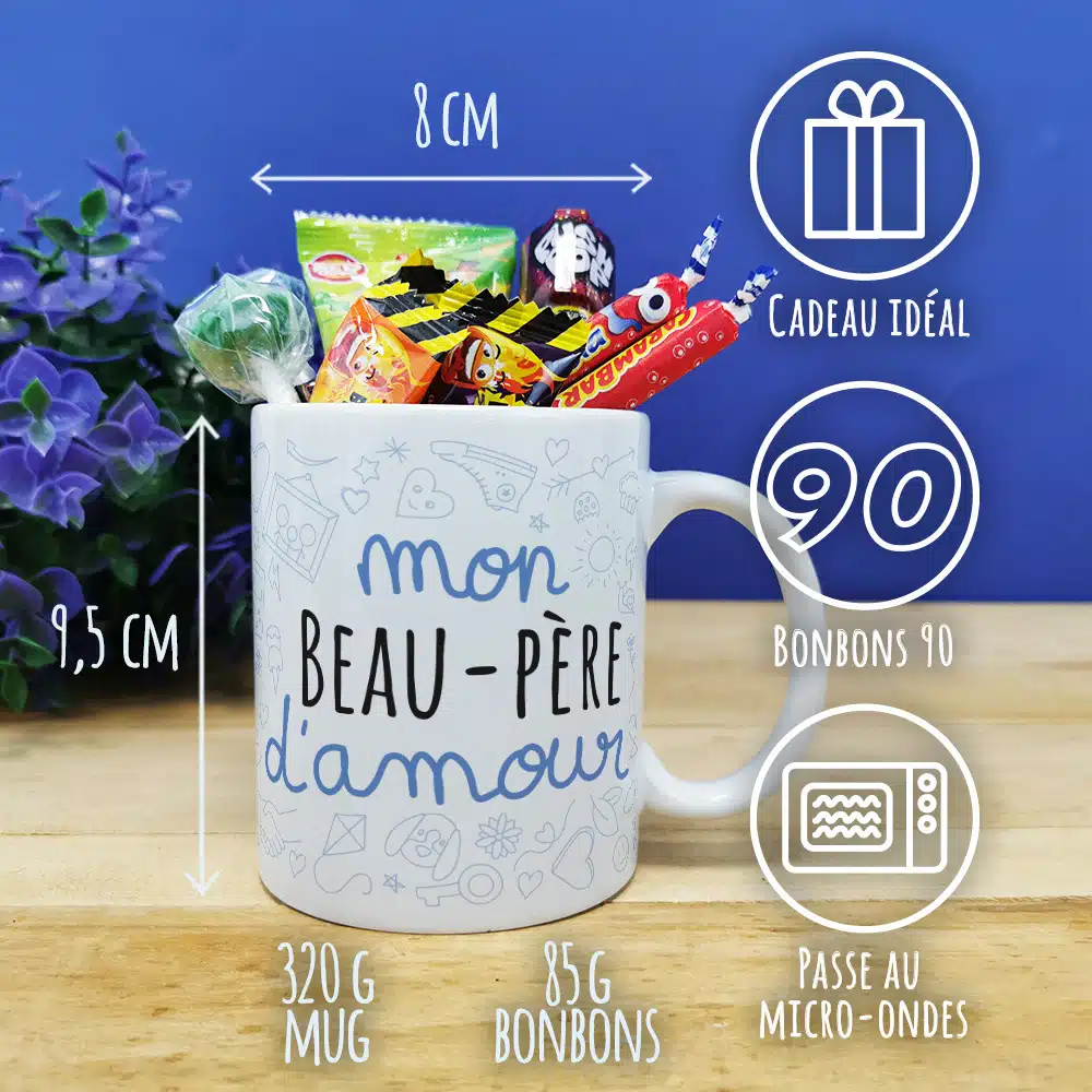 Mug bonbon années 90 “Mon beau-père d’amour” de la collection “D’amour” – Cadeau d’un anniversaire : beau père – Image 4