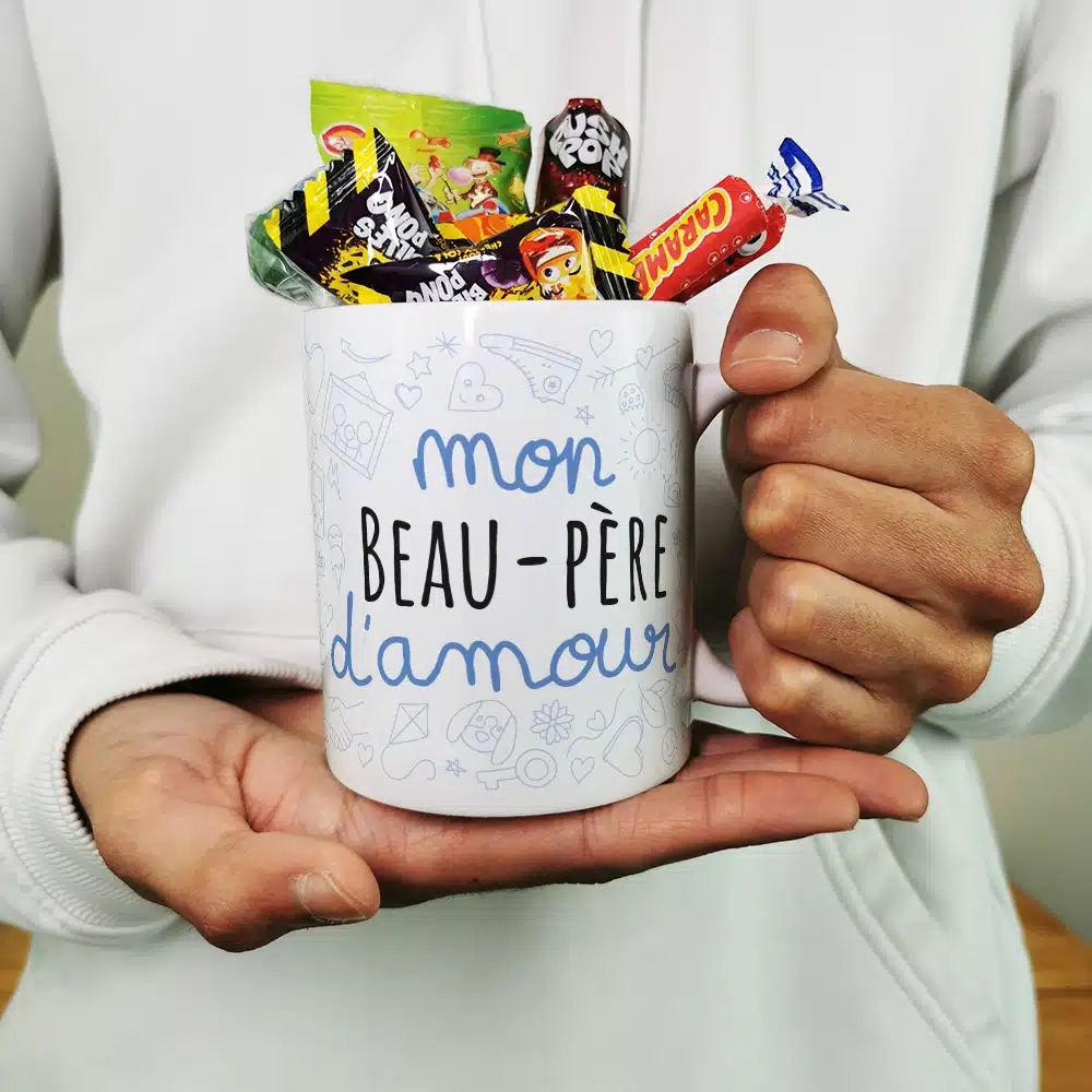 Mug bonbon années 90 “Mon beau-père d’amour” de la collection “D’amour” – Cadeau d’un anniversaire : beau père – Image 5