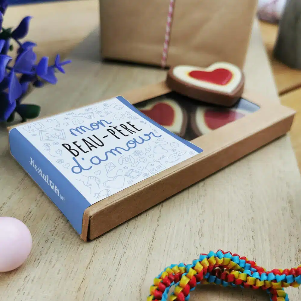 Cœurs au chocolat au lait rouge et blanc x4 “Mon beau-père d’amour” – Cadeau beau papa – Image 2