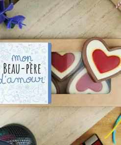 Cœurs au chocolat au lait rouge et blanc x4 “Mon beau-père d’amour” – Cadeau beau papa