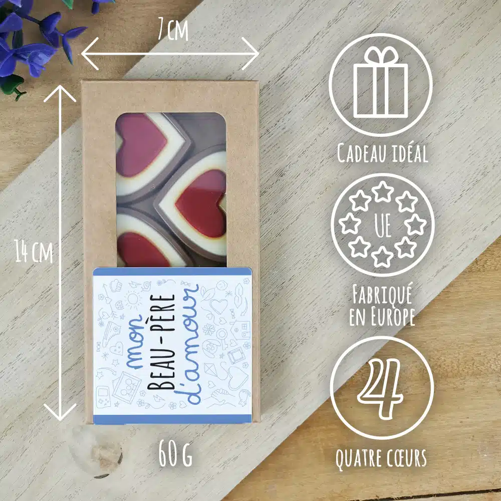 Cœurs au chocolat au lait rouge et blanc x4 “Mon beau-père d’amour” – Cadeau beau papa – Image 3