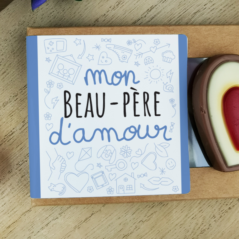 Cœurs au chocolat au lait rouge et blanc x4 “Mon beau-père d’amour” – Cadeau beau papa – Image 4