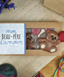 Oursons au chocolat au lait x3 “Mon beau-père d’amour”  – Cadeau pour d’un anniversaire  :  beau père