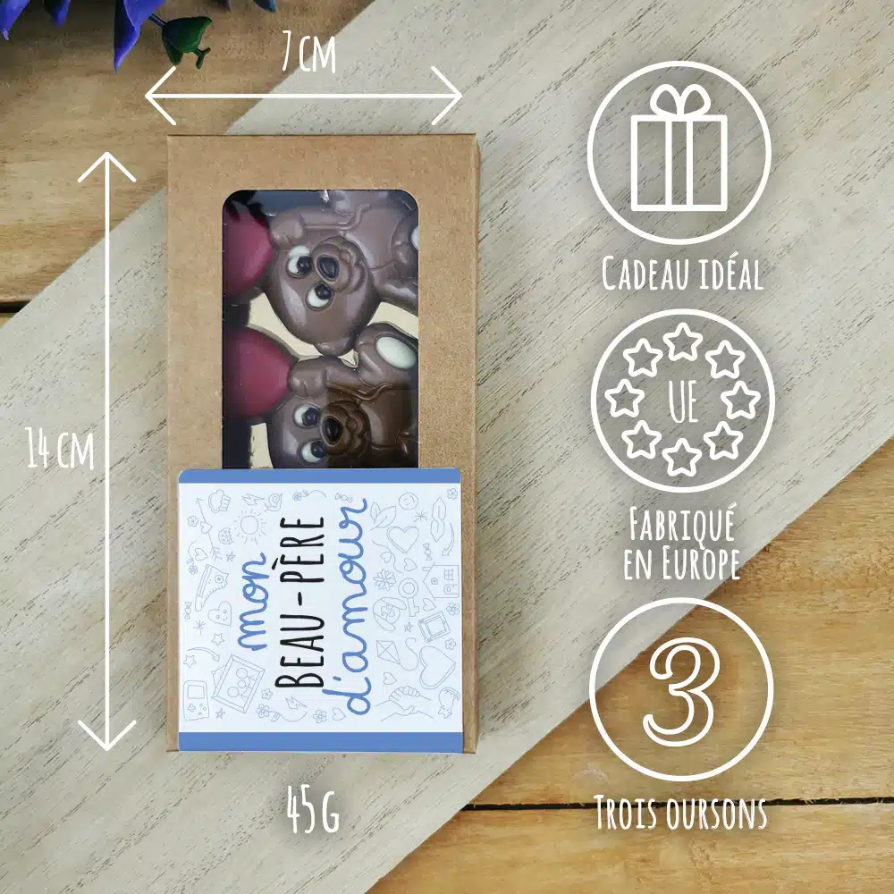 Oursons au chocolat au lait x3 “Mon beau-père d’amour” – Cadeau pour d’un anniversaire : beau père – Image 3