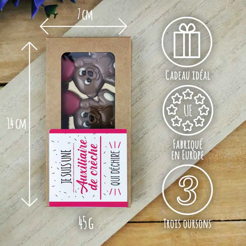 Oursons au chocolat au lait x3 “Je suis une auxiliaire de crèche qui déchire” – Image 4