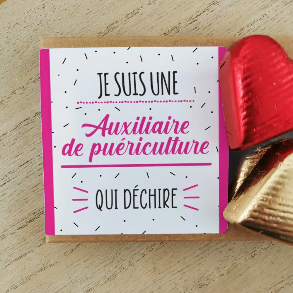 Cœurs au chocolat au lait et chocolat noir praliné x8 “je suis une auxiliaire de puériculture qui déchire” – Image 4