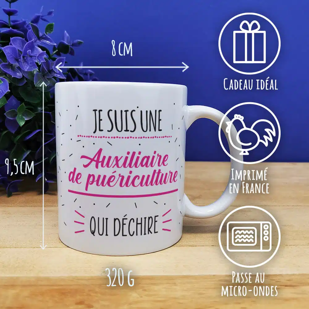 Mug “je suis une auxiliaire de puériculture qui déchire” – Cadeau crèche – Image 3