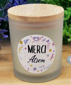 Petite Bougie top bois “Merci Atsem” – collection florale