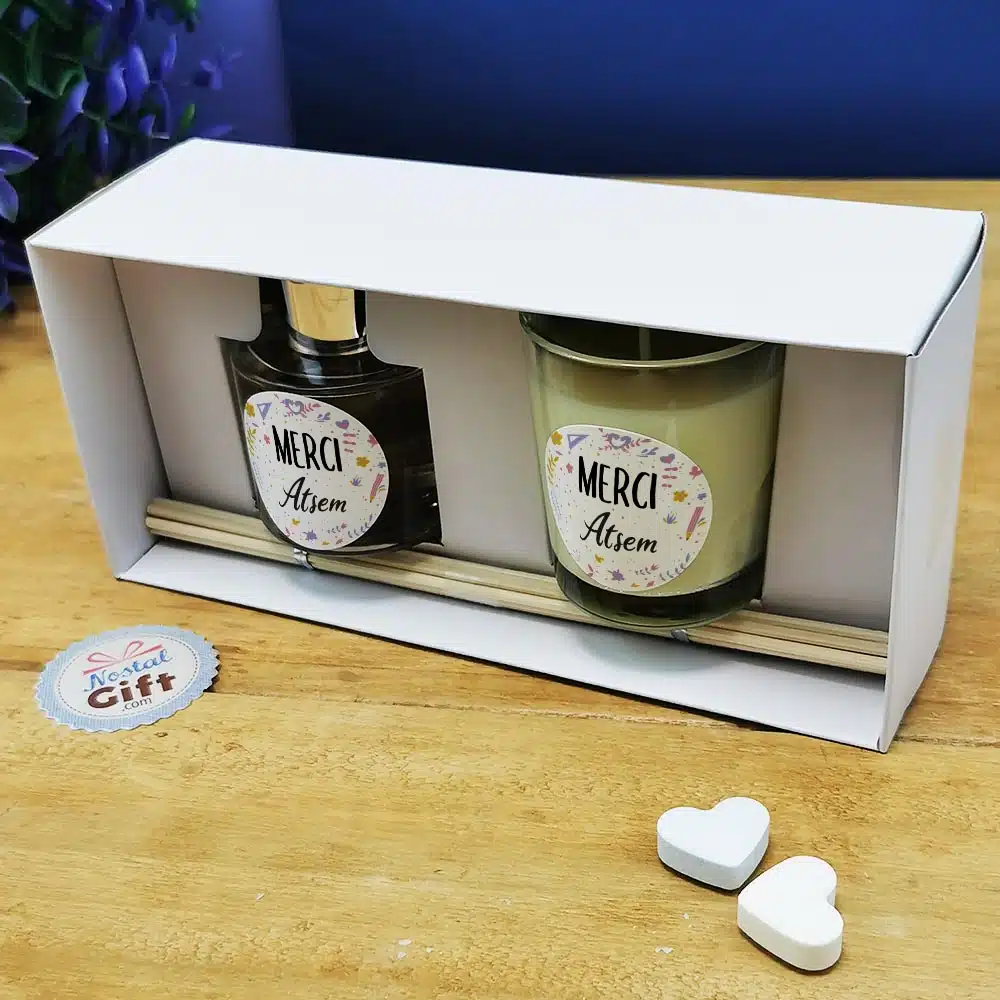 Coffret cadeau Atsem – Set de diffuseur de parfum + Bougie – “Merci Atsem” – Image 2