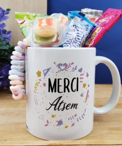Mug bonbons des années 2000 “Merci Atsem” – collection florale