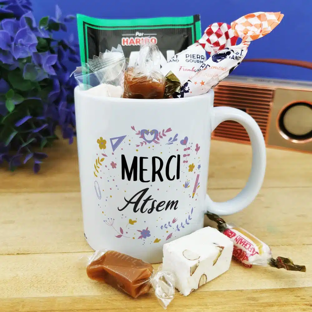 Mug bonbons des années 60 “Merci Atsem” – collection florale