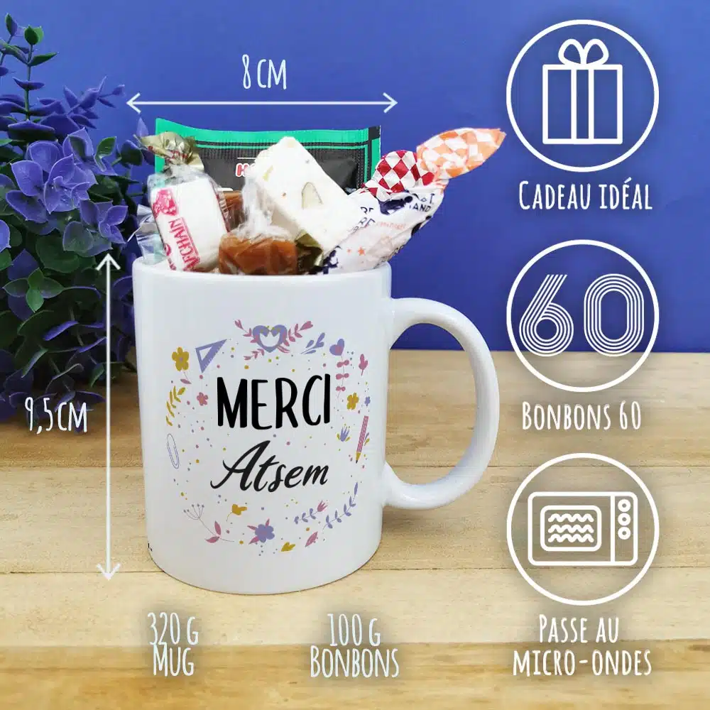 Mug bonbons des années 60 “Merci Atsem” – collection florale – Image 3