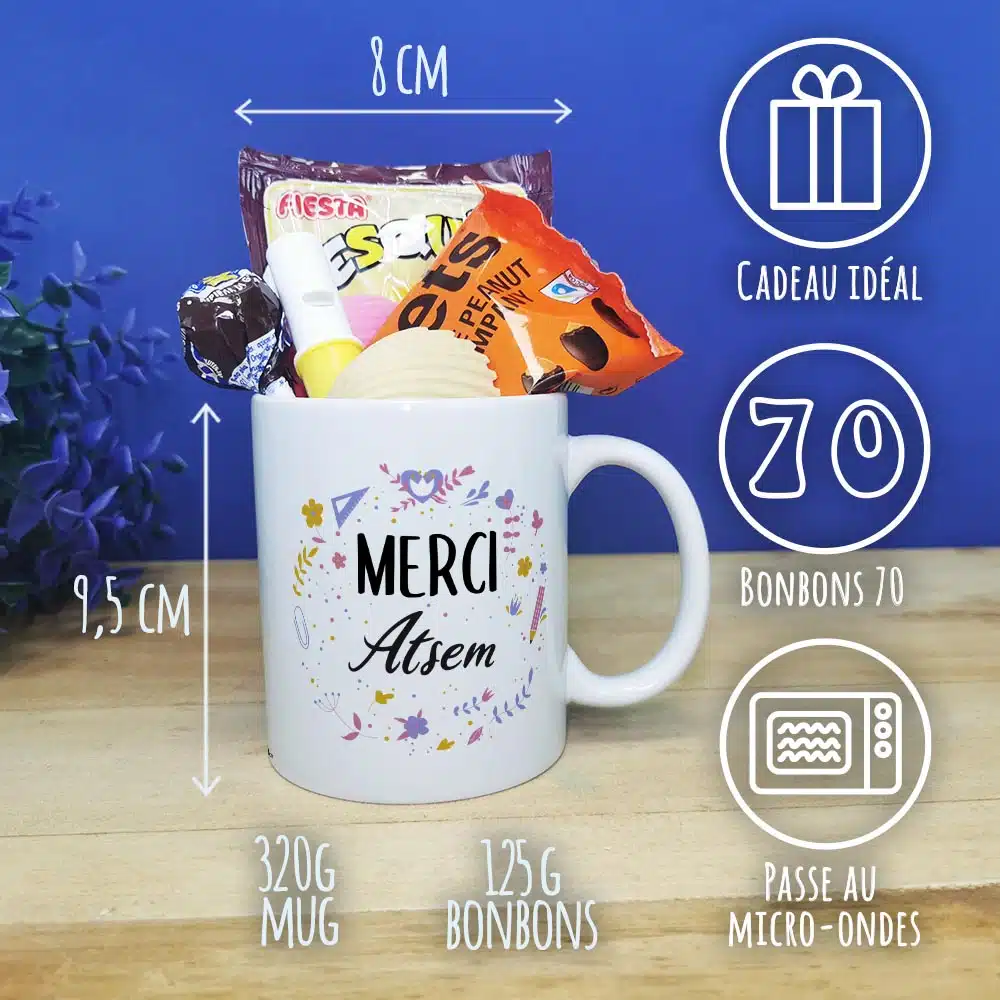 Mug bonbons des années 70 “Merci Atsem” – collection florale – Image 3