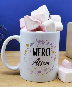 Mug “Merci Atsem” et ses guimauves coeurs x10 – collection florale
