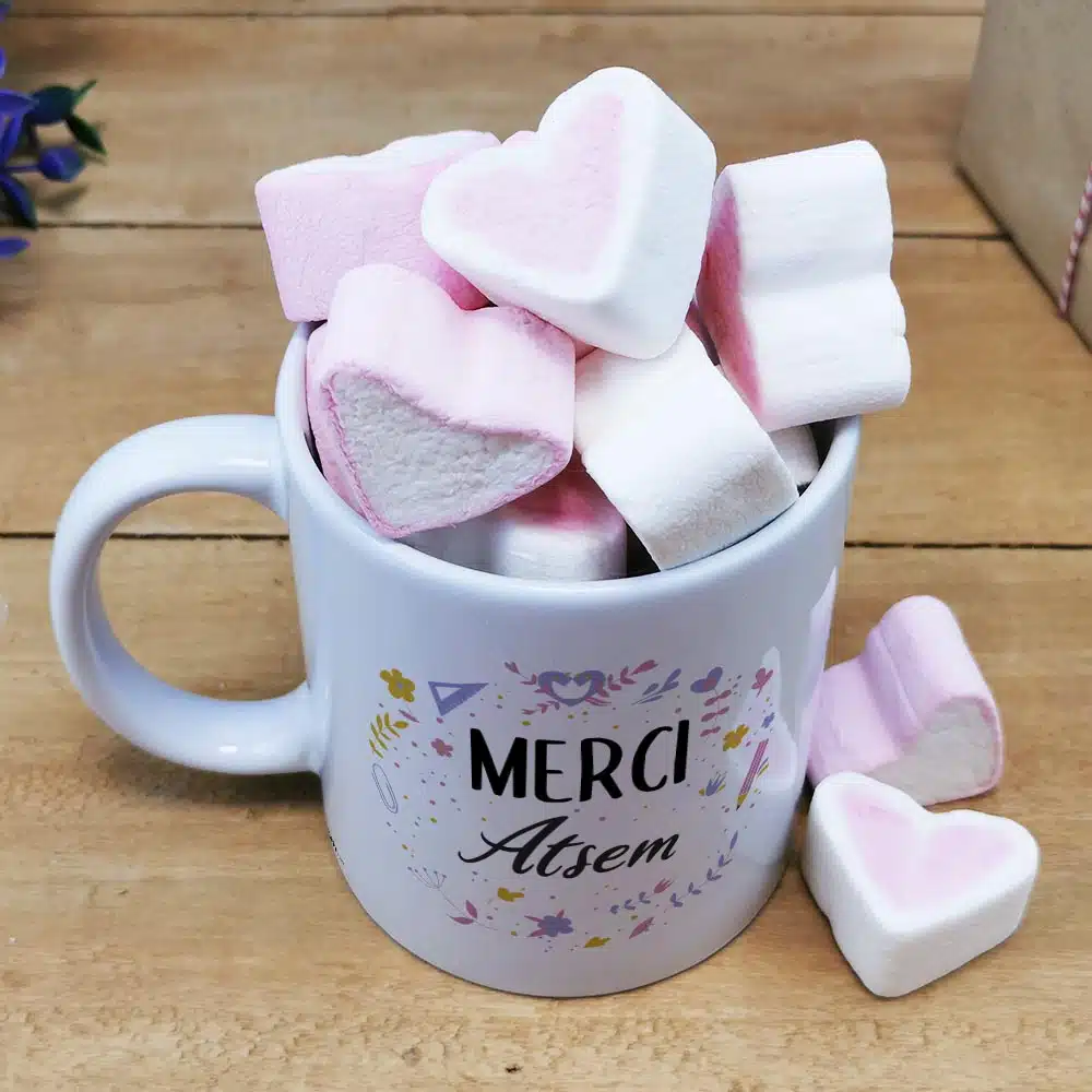 Mug “Merci Atsem” et ses guimauves coeurs x10 – collection florale – Image 2