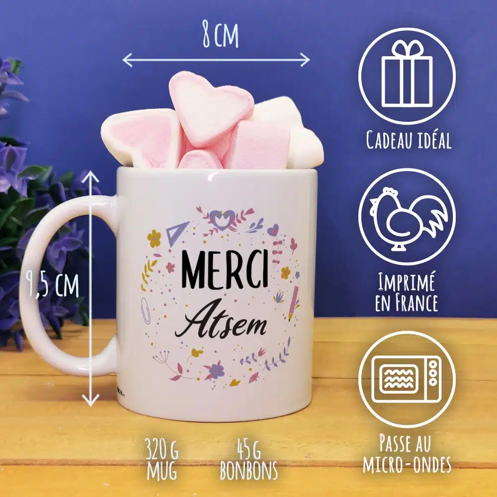 Mug “Merci Atsem” et ses guimauves coeurs x10 – collection florale – Image 4