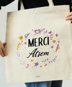 Tote bag “Merci Atsem”floral – cadeau personnalisé