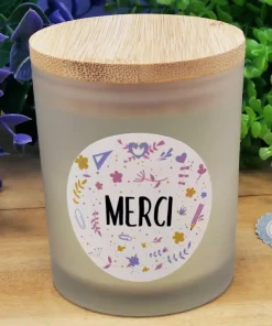 Petite Bougie top bois “Merci”