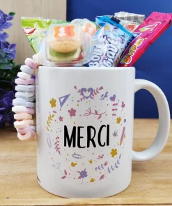 Mug bonbons des années 2000 “Merci” – collection florale