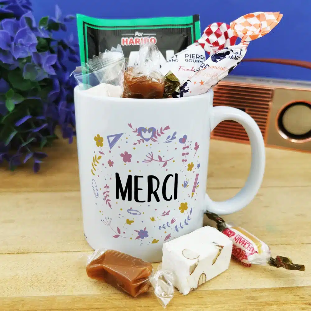 Mug bonbons des années 60 “Merci” – collection florale