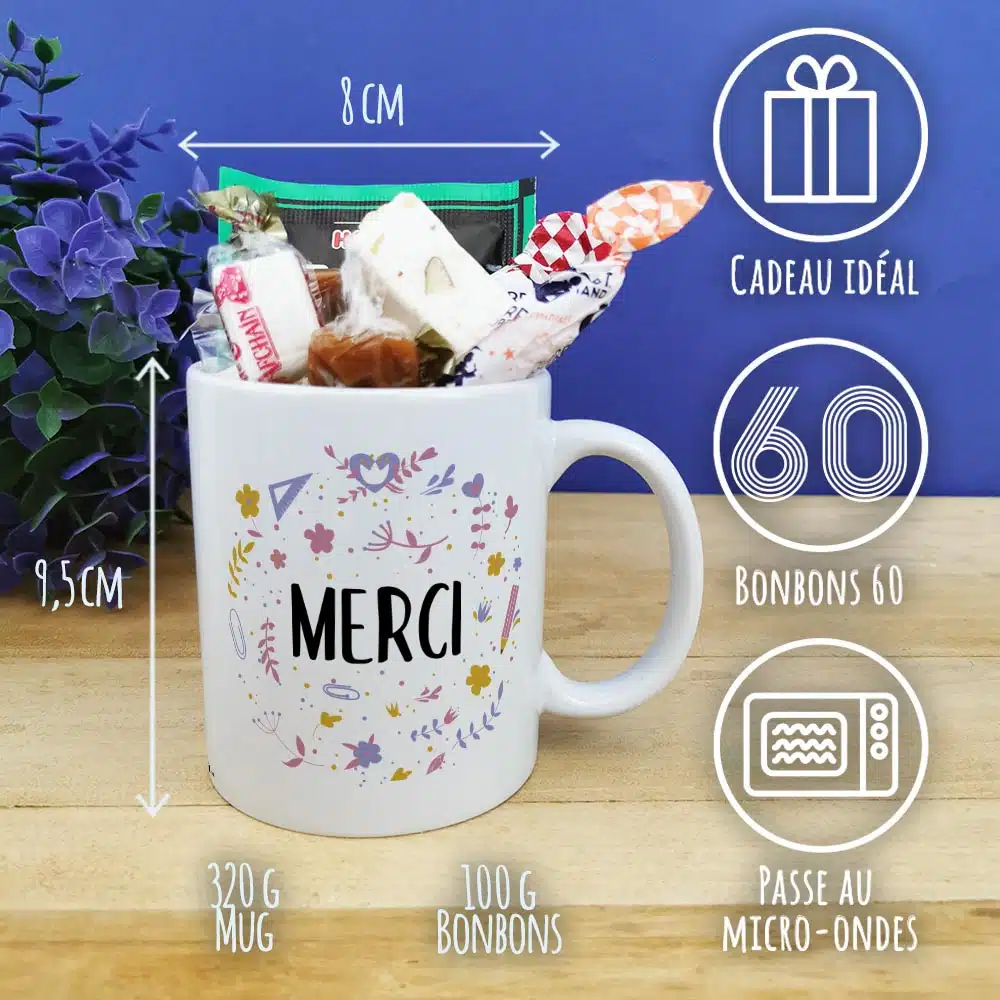 Mug bonbons des années 60 “Merci” – collection florale – Image 3