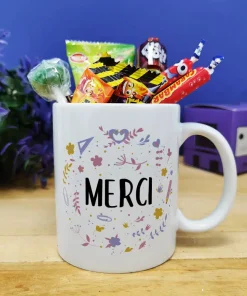 Mug bonbons des années 90 “Merci” – collection florale