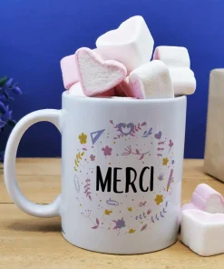 Mug “Merci” floral et ses guimauves coeurs x10