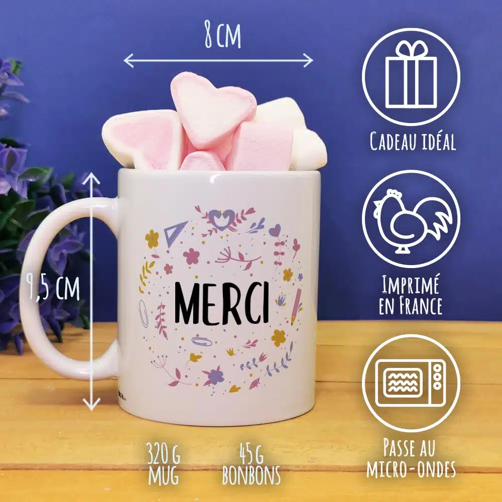 Mug “Merci” floral et ses guimauves coeurs x10 – Image 4